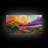 Desert Mountains, Sky, Sunset Clouds, Framed Canvas Print, Colorful Landscape Art, Office Wall Decor, Western Scenery, Autumn Vibes