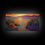 Sunset, Ocean Flowers, Nature Wall Art, vibrant landscape Canvas Print, tropical sunset décor, colorful coastal living room wall art