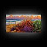 Beach, Sunset, Grasses, Coastal, Canvas Print, Tropical coastal wall art, desert beach boho art, modern bathroom art, hallway decor