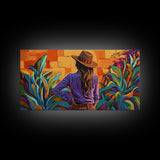Cowgirl Desert, Vibes, Art, Framed Canvas Print, Western woman cactus wall art, rustic country home decor, southwestern living room