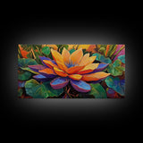 Lotus Bloom, Garden, Art, Framed Canvas Print, Vibrant lotus flower artwork, zen boho decor, meditation room or bathroom wall art
