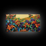 Grapes Harvest, Vineyard, Autumn, Framed Canvas Print vibrant fall kitchen wall art, farmhouse harvest decor, vineyard fruit painting