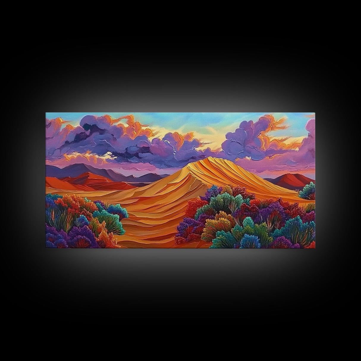 Sand Mountain, Clouds Sunset, Canvas Print, vibrant desert, mountain landscape, dusk dramatic sky, Autumn Decor, Boho Living Room