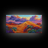 Sand Mountain, Clouds Sunset, Canvas Print, vibrant desert, mountain landscape, dusk dramatic sky, Autumn Decor, Boho Living Room