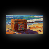 Treasure Chest, Beach Art, Ocean Waves, Nautical Decor, Coastal Wall Art, Seaside Aesthetic, Canvas Print, Living Room Wall Art