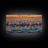 Barbed Sunset, Ocean, Framed Canvas Print, Symbolic Ocean Barbed Wire Art, Modern Sunset Expressionist Decor, Unique Office Wall Art