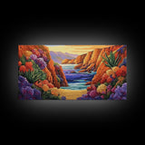 Desert Coast, Flowers, Path, Canvas Print, vibrant canyon seascape, southwest home decor, hallway wall art, colorful desert painting