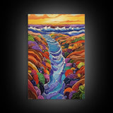 Ocean Tidepool, Rainbow, Shoreline, Canvas Print vivid shoreline tidepool painting, colorful abstract coastal artwork, ocean bathroom wall art
