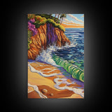 Coastal Sunset, Waves, Color, Canvas Print, Vibrant seascape art, beach house wall décor, boho ocean scene, bathroom wall art