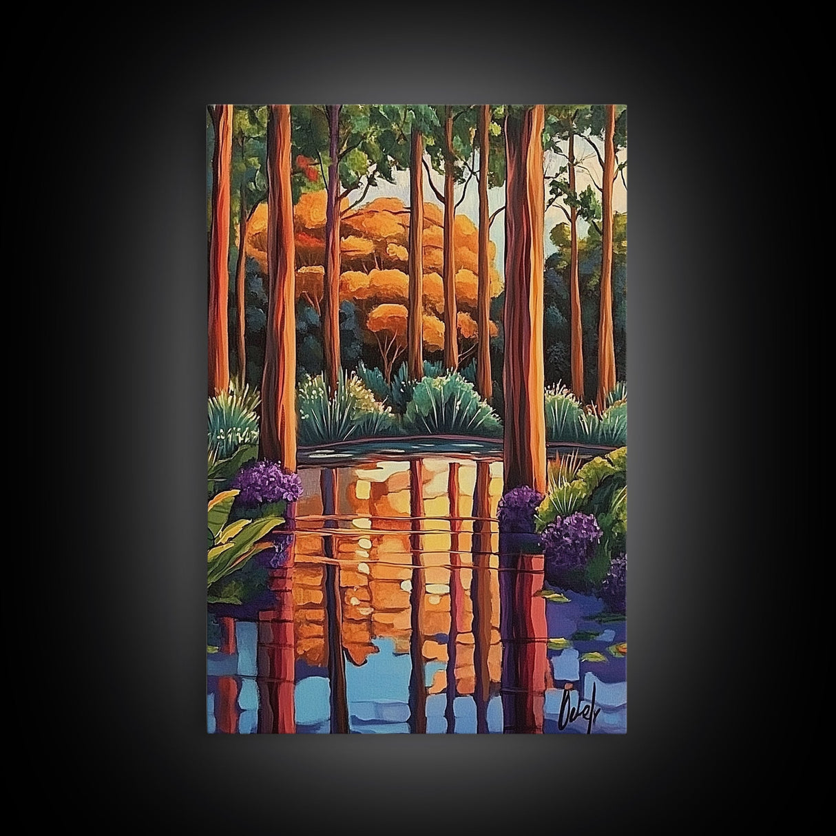 Forest Reflections, Tranquil, Trees, Canvas Print peaceful landscape art, serene nature wall decor, cabin bathroom art, rustic boho style