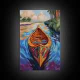 Boat Jungle, Paddle, Colorful Canvas Print, Adventure Nursery Wall Art, Tropical Nature Decor, Bright Travel Inspired Painting