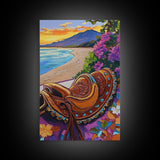 Saddle Sunset, Coastal, Rustic, Framed Canvas Print, Coastal Wall Art, Western Sunset Decor, Rustic Summer Vibes, Living Room Boho Artwork