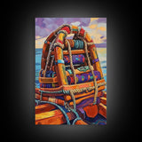 Rope Dock Sunset, Nautical, Framed Canvas Print, Nautical Rope Dockside Art, Sunset Painting, Coastal Seaside Wall Decor, Living Room Decor