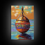 Buoy Sea, Sunset, Nautical Ocean Wall Art, Beach House Decor, Coastal Colorful Accent, Tropical Framed Canvas Print
