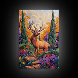 Elk Forest, Autumn, Majestic Wildlife Wall Art, Woodland Cabin Decor, Fall Season Rustic Accent, Framed Canvas Print