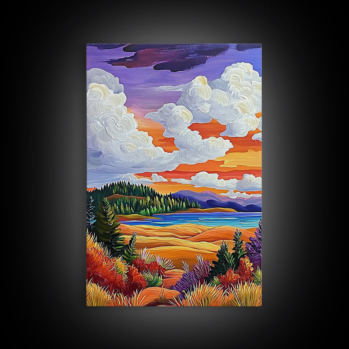 Autumn Fields Art, Colorful Fall Landscape, Cozy Sunset Decor, Nature Vibes Print, Framed Canvas Print, Bedroom Wall Art, rustic style