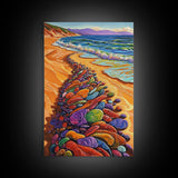 Colorful Rocks, Coastal Art, Vibrant Beach, Framed Canvas Print, nature-inspired painting, whimsical art, Hallway Wall Art
