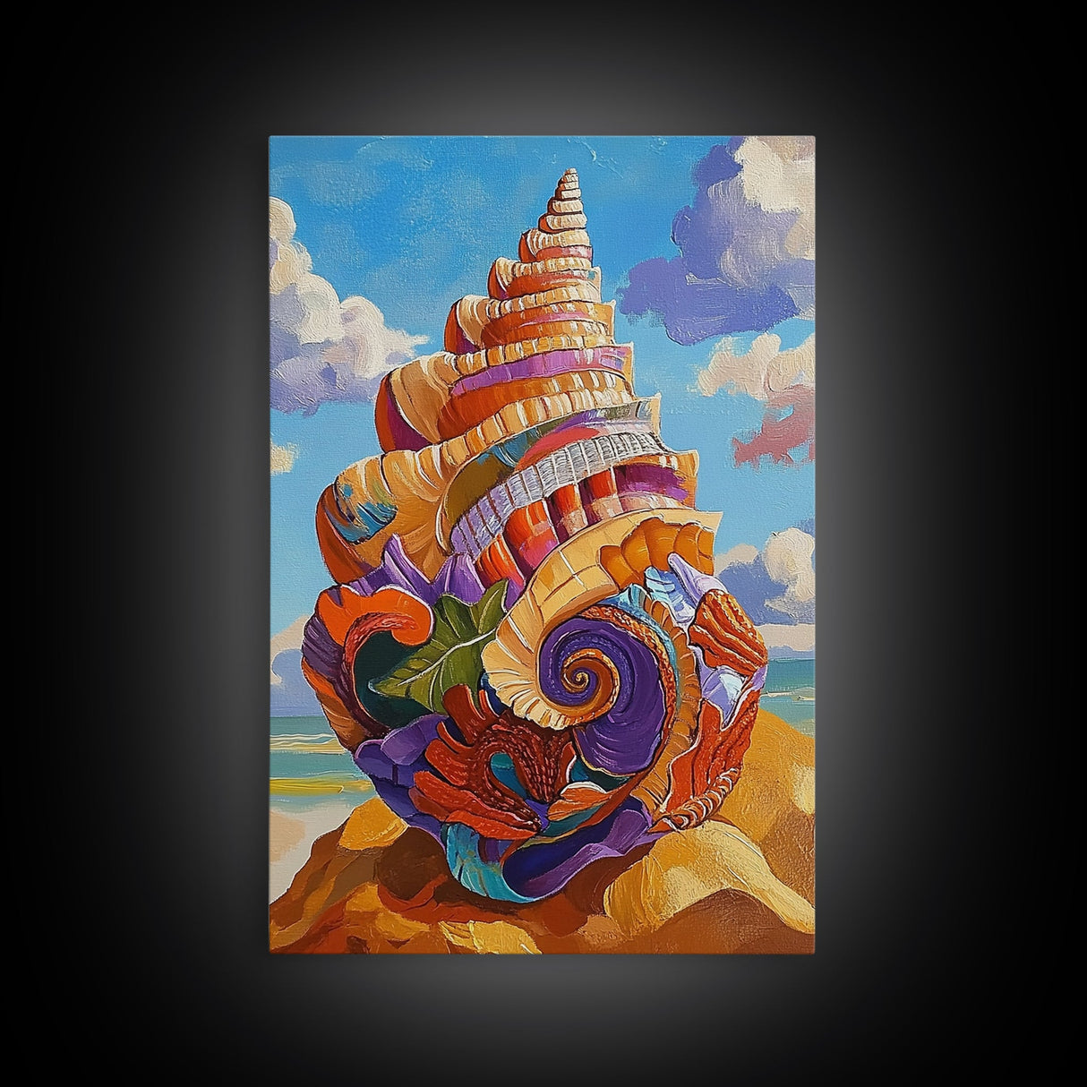 Seashell Swirl, Nautical Shell, Coastal Colors, Beach Dreams, Framed Canvas Print, beach house decor, shell wall art, ocean lover gift