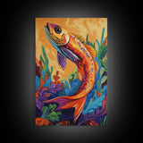 Colorful Tropical Fish, Ocean Wall Art, Coastal Sea Life Painting, Framed Canvas Print, Underwater Theme, Bathroom Decor, Bold Nautical Style