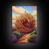 Desert Winds, Autumn Tumbleweed, Nature Path, Wild Colors, Framed Canvas Print, Entryway Wall Art, Fall Rustic Decor, Southwest Art