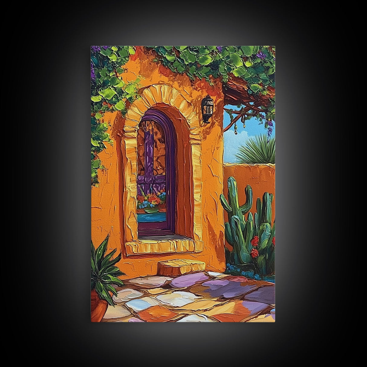 Spanish Doorway Scene, Rustic Home Art, Desert Vibes, Warm Entryway Decor, Framed Canvas Print, Southwestern Kitchen Wall Art