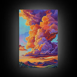 Clouds Sunset, Skies, Mountains, Framed Canvas Print dramatic sky art, colorful cloudscape painting, Bedroom Wall Art, dreamy wall decor