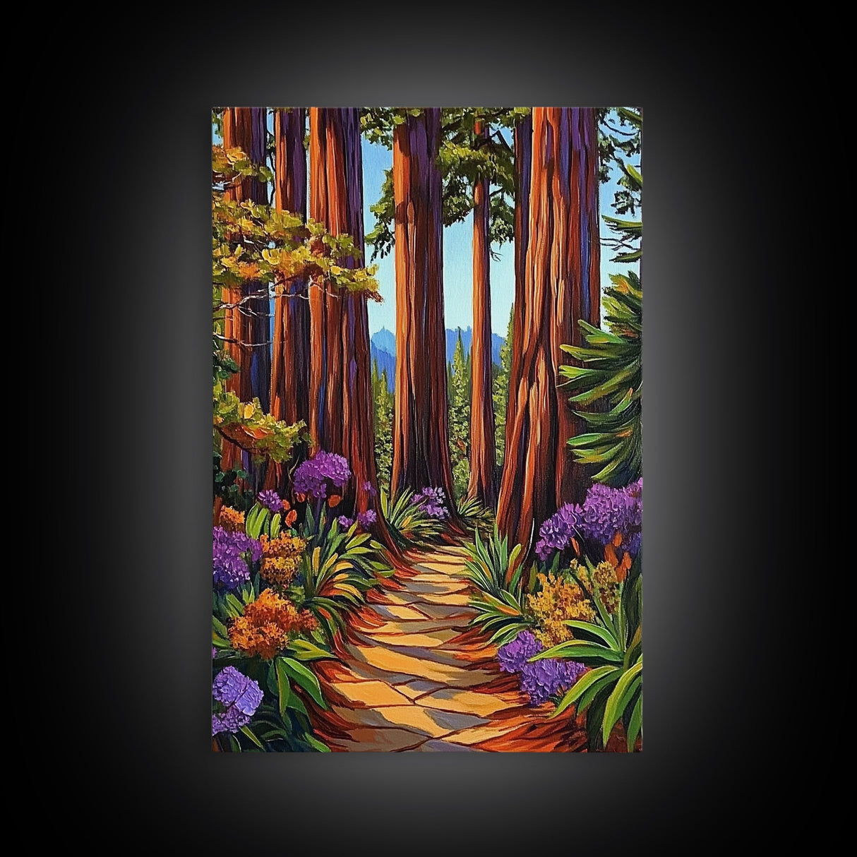 Forest Trail Trees, Nature, Canvas Print enchanted forest path wall art, redwoods hiking trail decor, Living Room Wall Art, boho vibes