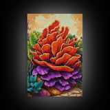 Succulent, Cactus, Orange, Purple, Framed Canvas Print, Bold desert succulent bloom art in orange and purple, living room statement piece
