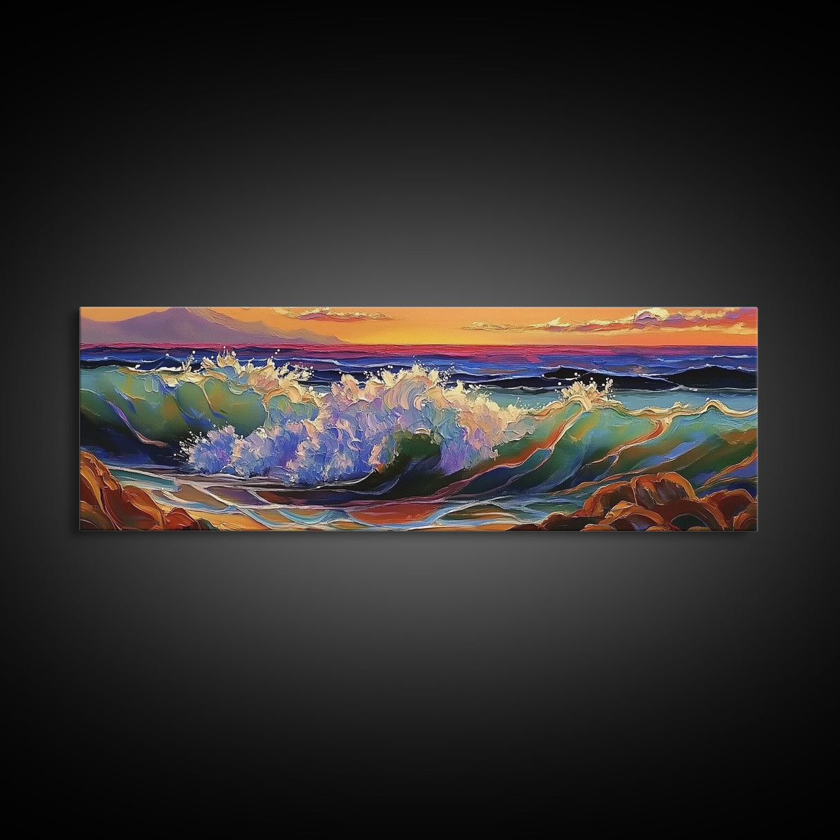 Breaking Wave, Seascape Sunset, Surf Art, Tranquil Ocean, Framed Canvas Print, Beach House Wall Art, Coastal Living Decor, Nature Scene