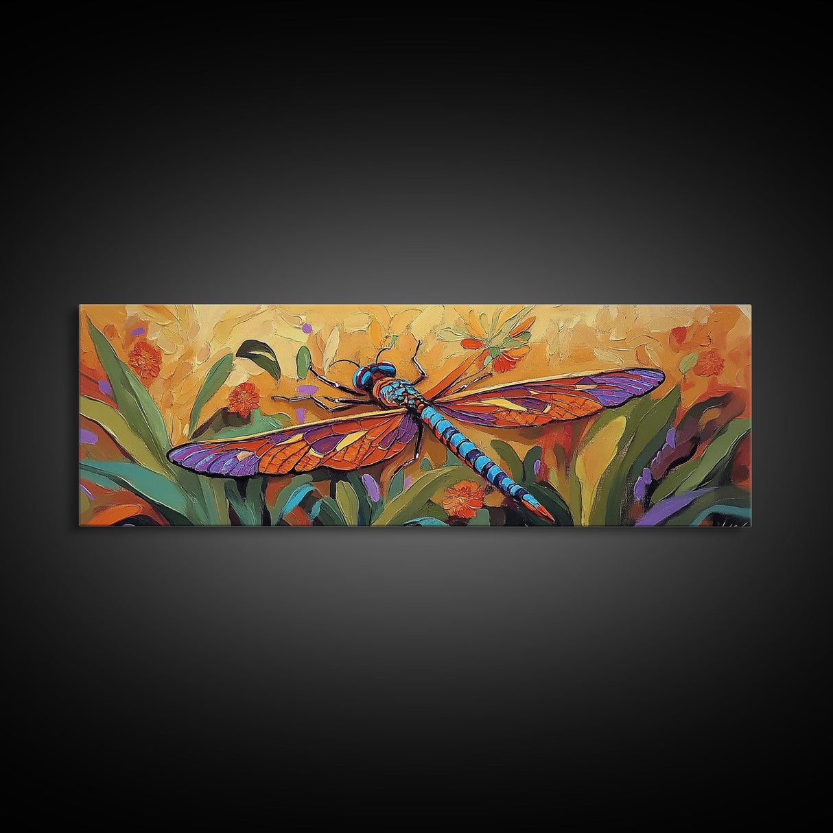 Vibrant Dragonfly, Nature Wall Art, Autumn Decor, Boho Art, Framed Canvas Print, Colorful Insect Painting, Kitchen Wall Art