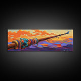 Fishing Pole, Ocean Cast, Sunset Waters, Canvas Print, fisherman gift, nautical wall art, rustic cabin decor, outdoor artwork