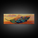 Colorful Leaf Art, Sunset Nature Decor, Vibrant Feather Design, Framed Canvas Print, Boho Wall Art, Entryway Accent Piece