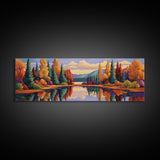 Autumn Reflections Painting, Lakeside Forest Landscape, Fall Color Trees, Framed Canvas Print, Cabin Wall Art, Cozy Living Room