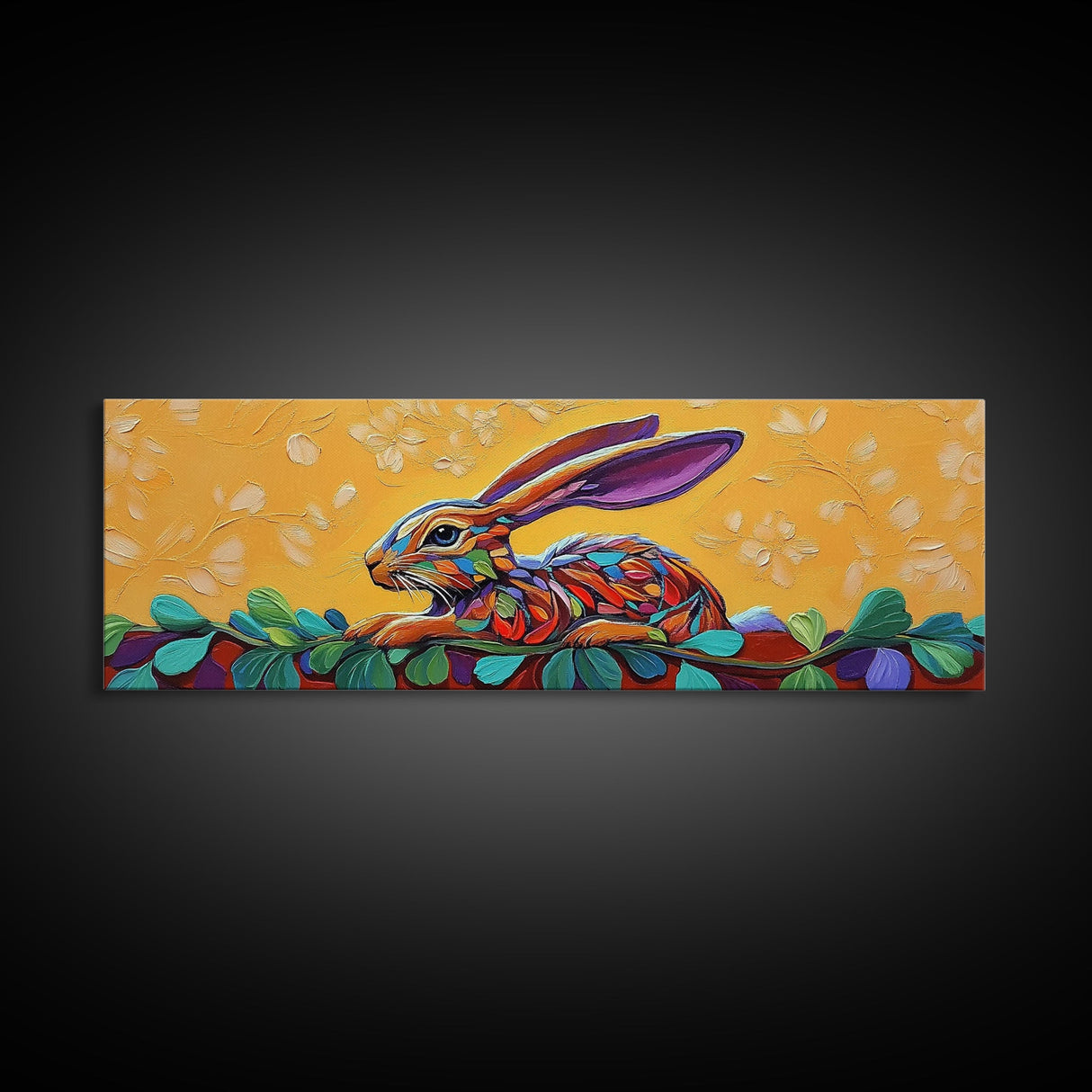 Whimsical Rabbit Art, Bright Bunny Painting, Bold Animal Decor, Framed Canvas Print, Nursery Wall Art, Easter Spring Style