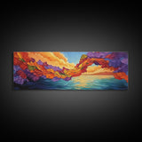Flower Archway, Colorful Sky, Seaside Sunset, Whimsical Decor, Framed Canvas Print, Romantic Living Room Wall Art