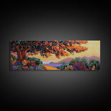 Autumn Tree Path, Sunset Landscape, Nature Art, Framed Canvas Print, Fall wall art, colorful art, boho decor, living room wall art