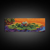 Lotus Flower, Serene Sunset, Water Lily, Zen Art, Framed Canvas Print, spa wall decor, yoga room art, calming peaceful painting