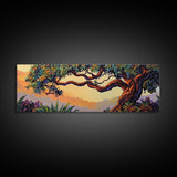 Majestic Tree Sunset, Enchanted Forest Landscape, Whimsical Nature Wall Art, Framed Canvas Print, Zen Bedroom or Entryway Decor