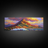 Mountain Wave Scene, Sunset Coastal Painting, Dramatic Landscape Art, Framed Canvas Print, Adventure Office or Living Room Wall Art