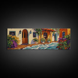 Hacienda Courtyard, Rustic Charm Art, Southwest Home Decor, Floral Garden Wall Accent, Framed Canvas Print, Dining Room Style