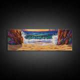 Seaside Cove, Ocean Escape, Beach Waves, Canvas Print, tropical coastal painting, vibrant ocean wall art, bathroom nautical print