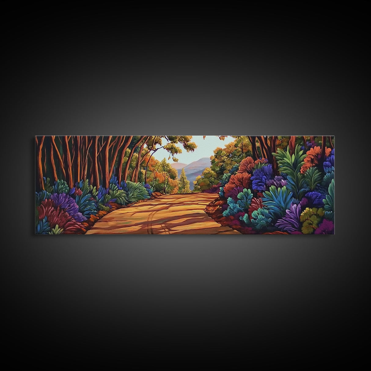 Forest Path, Nature Walk, Vibrant Trail, Framed Canvas Print, woodland art, rustic cabin decor, Autumn wall piece, nature lover gift
