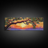 Tropical Tree Sunset, Ocean View Art, Island Vibes, Framed Canvas Print, Beach House Decor, Sunset Wall Art, Coastal Boho Art