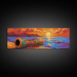 Mosaic Drum, Sunset Rhythm, Tribal Ocean, Desert Music, Framed Canvas Print, Eclectic Art, Living Room Music Wall Piece