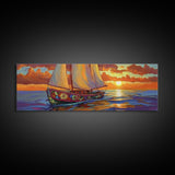 Sunset Sailboat Dream, Vibrant Ocean Painting, Nautical Coastal Wall Art, Canvas Print, Beach House Decor, Living Room Statement Piece