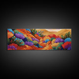 Colorful Desert Blooms, Vibrant Landscape, Boho Floral Style, Framed Canvas Print, Bedroom Wall Art, Modern Southwestern Painting