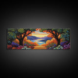 Autumn Lake View, Forest Path, Mountain Vibe, Framed Canvas Print, Fall Wall Art, Boho Landscape, Cozy Living Room Decor