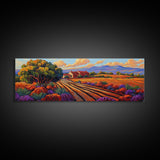 Autumn Farm Fields, Colorful Trees, Rural Home Landscape, Canvas Print, Fall Wall Decor, Country Living Room Wall Art, Impressionist Style