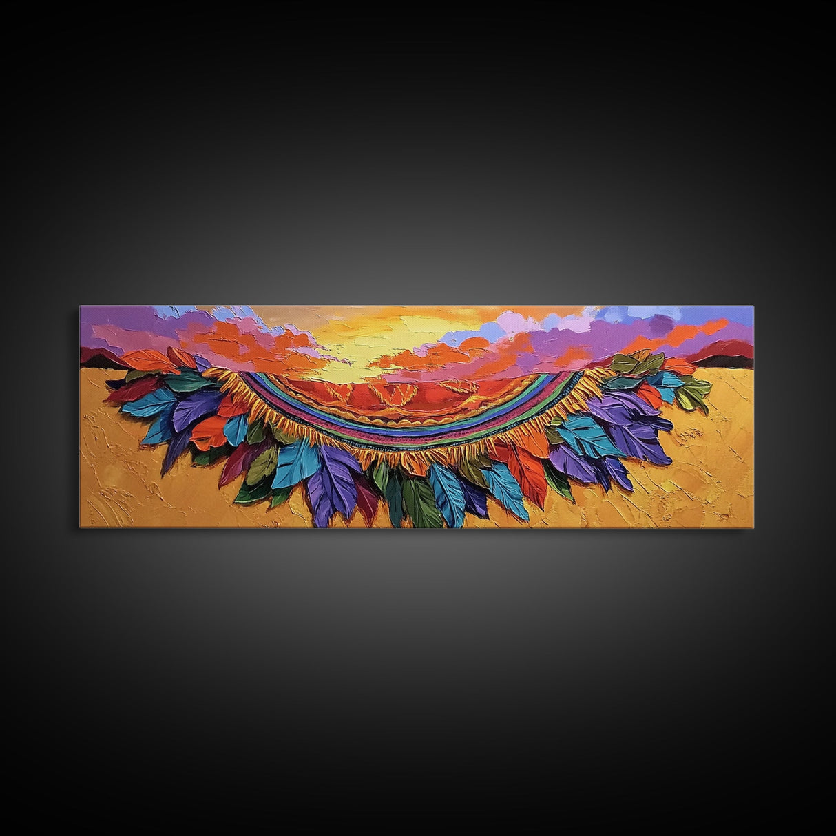 Feather Horizon, Sunset Sky, Southwest Landscape, Canvas Print, Boho Bedroom Wall Art, Eclectic Home Decor, Nature Inspired Art