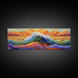 Vibrant Ocean Wave, Coastal Wall Art, Bold Sunset Seascape, Framed Canvas Print, Colorful Beach Decor, Nautical Bathroom Art